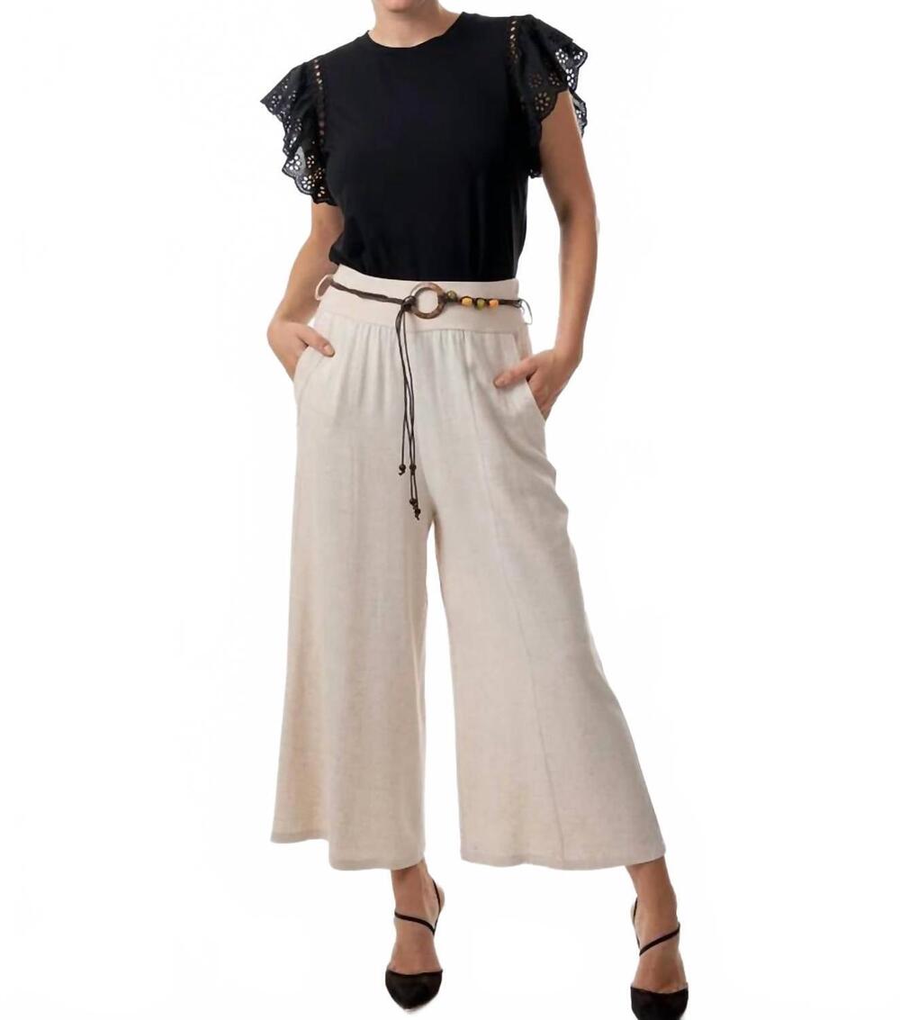 NEW BALI beaded belt pant in khaki linen